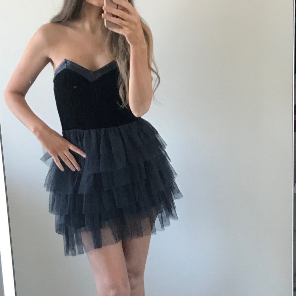 ruffle dress with vegan leather detail